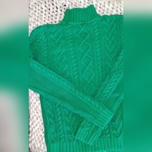 Gorgeous Chaps Vintage 90's Green Mock Neck Cable Knit Heavy Crew Neck Sweater